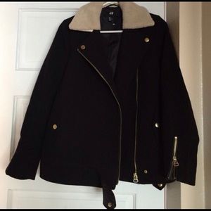 H&M black wool biker jacket size 4